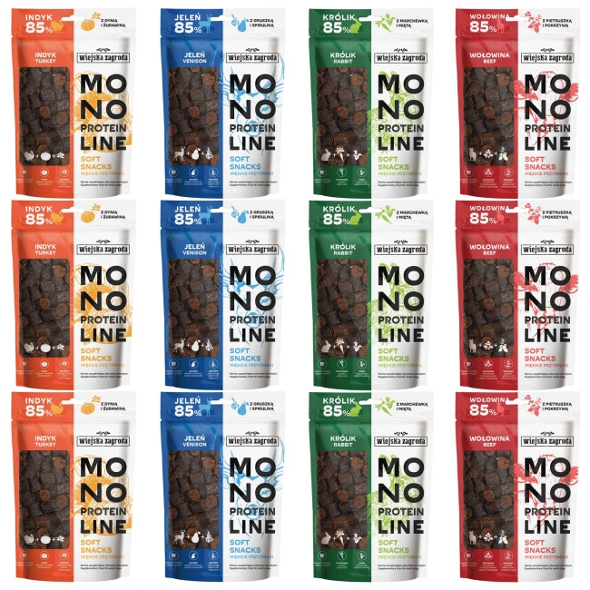 WIEJSKA ZAGRODA MONOPROTEIN miękki smakołyk przysmak dla psa mix 12 x 115g