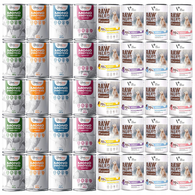 Raw Paleo Gaczoo MONO PROTEIN karma mokra dla psa mix smaków 40 x 400g