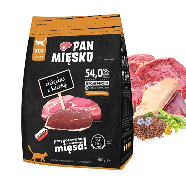 Pan Mięsko karma dla kota sucha 400g Cielęcina Kaczka