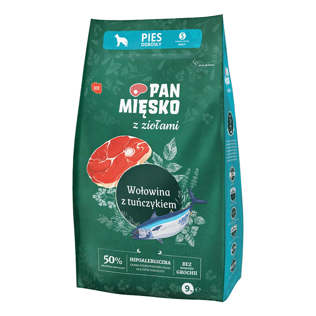 Pan Mięsko karma dla psa sucha z ziołami 9 kg Wołowina Tuńczyk