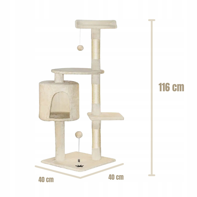 Drapak dla kota Gaczoo duży wieża legowisko beżowy 40 x 40 x 116 cm