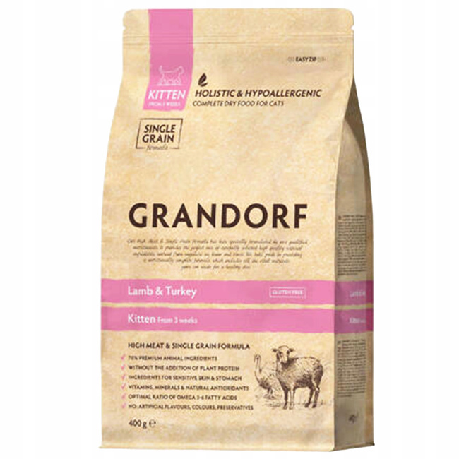 GRANDORF KITTEN Karma sucha dla kociąt Jagnięcina Indyk 400g