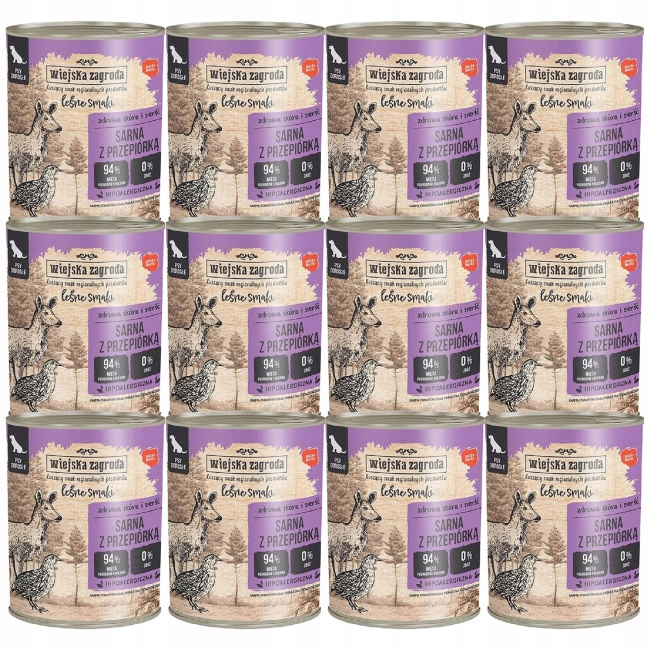 WIEJSKA ZAGRODA Leśne smaki Mokra karma dla psa 12 x 800g Sarna Przepiórka 