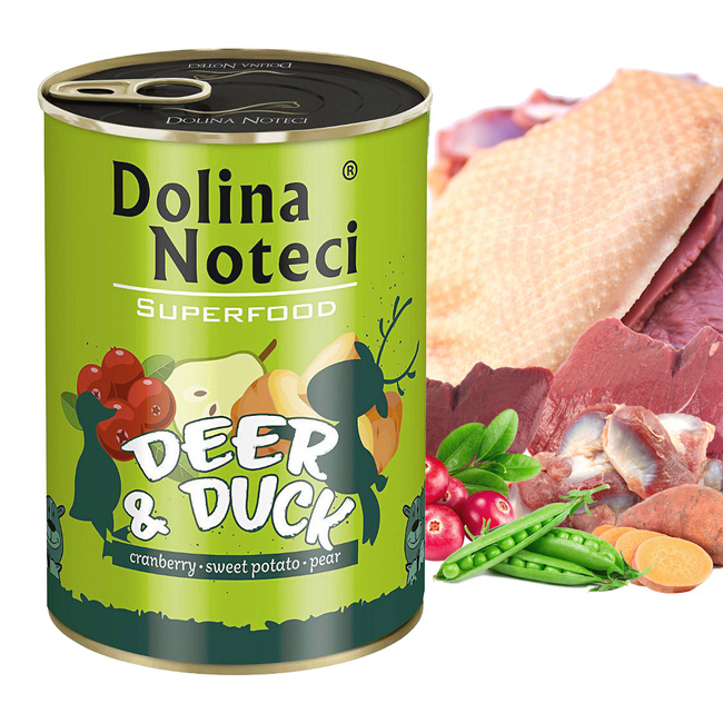 DOLINA NOTECI Superfood mokra karma dla psa Jeleń Kaczka 400g Bezzbożowa