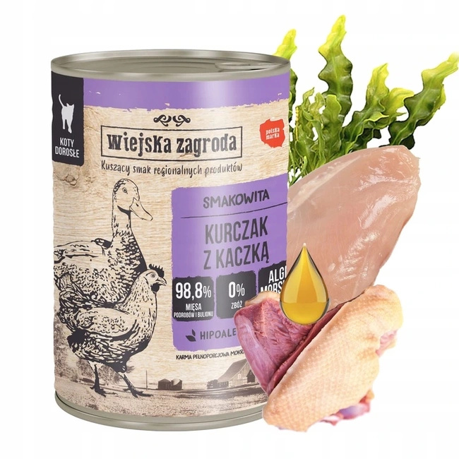 WIEJSKA ZAGRODA Karma mokra dla kota mix smaków 4 x 400g Bezzbożowa