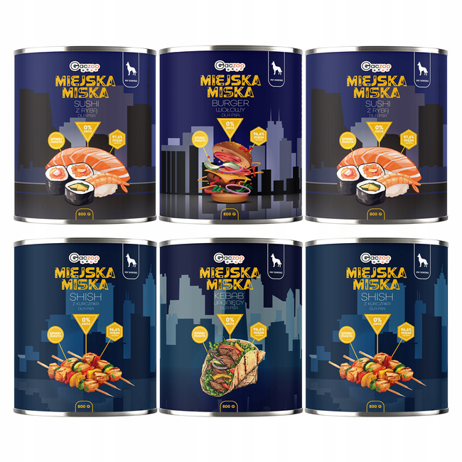 Gaczoo Miejska Miska bezzbożowa karma mokra dla psa mix smaków 6 x 800g