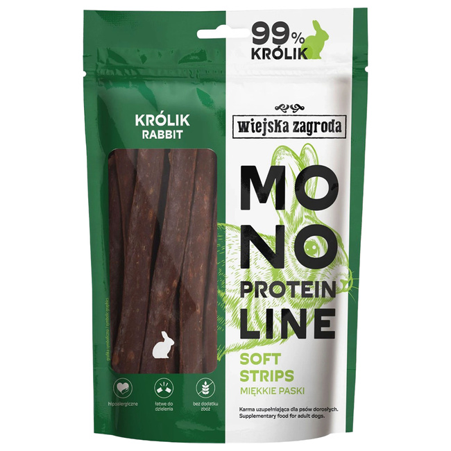 WIEJSKA ZAGRODA MONOPROTEIN Królik paski przysmak smakołyk dla psa 100g