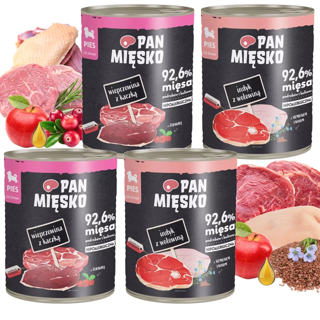 PAN MIĘSKO Karma mokra dla szczeniąt Mix smaków 4 x 800g Bezzbożowa