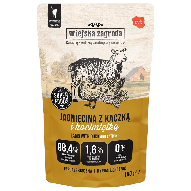 Wiejska Zagroda karma mokra kota Jagnięcina Kaczka z kocimiętką 12 x 100g