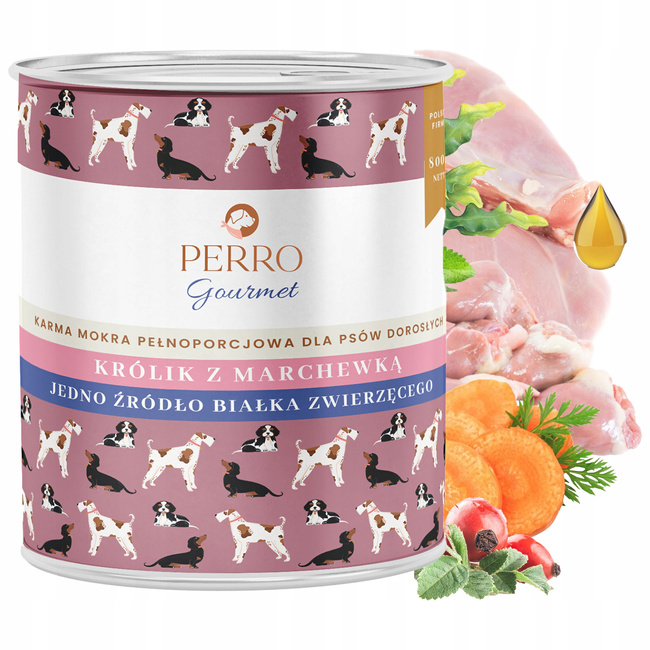 PERRO Gourmet monobiałkowa mokra karma dla psa Królik z marchewką 800g