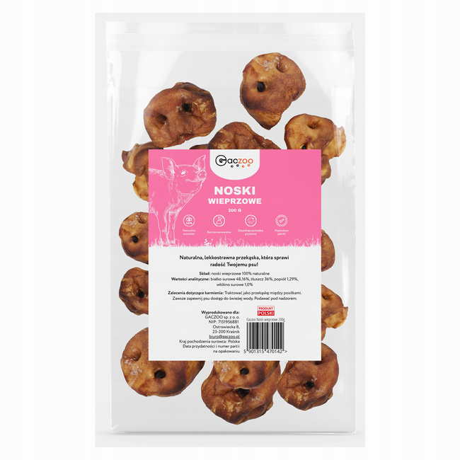GACZOO 100% Naturalny przysmak dla psa Noski Wieprzowe 200g smakołyk