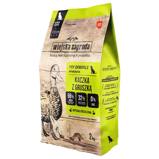 WIEJSKA ZAGRODA Karma sucha dla psa Kaczka z Gruszką CHRUPKI M 2kg