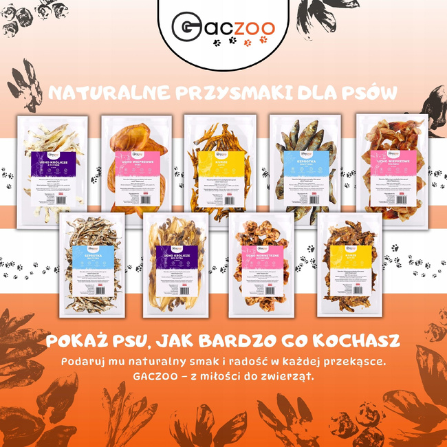 GACZOO 100% Naturalny przysmak dla psa Ucho Królicze bez futra 20 sztuk smakołyk