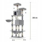 Drapak dla kota Gaczoo wysoki wieża legowisko jasny szary 60 x 50 x 206 cm