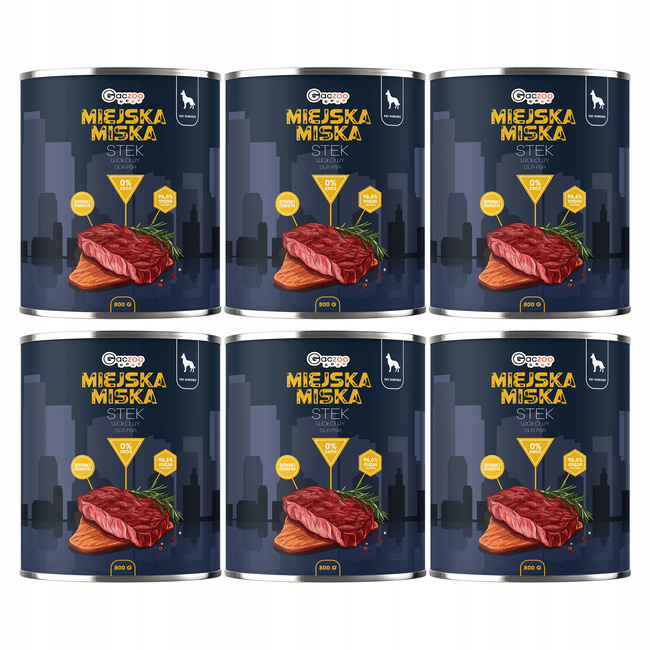 Gaczoo Miejska Miska bezzbożowa karma mokra dla psa Stek Wołowy 6 x 800g
