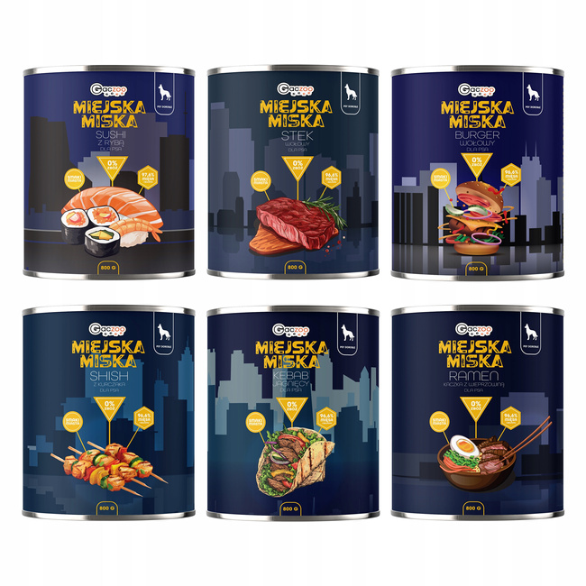 Gaczoo Miejska Miska bezzbożowa karma mokra dla psa mix smaków 6 x 800g