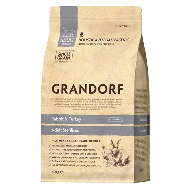 GRANDORF STERILIZED Adult Karma sucha dla kota Królik Indyk 400g