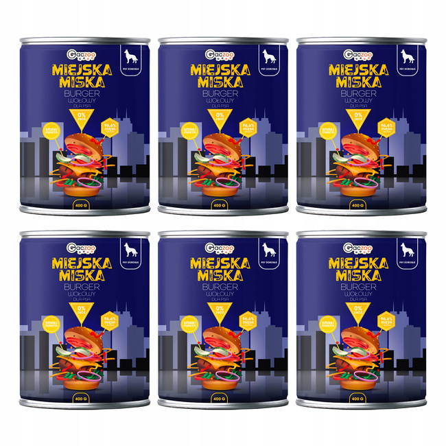 Gaczoo Miejska Miska bezzbożowa karma mokra dla psa Burger Wołowy 6 x 400g