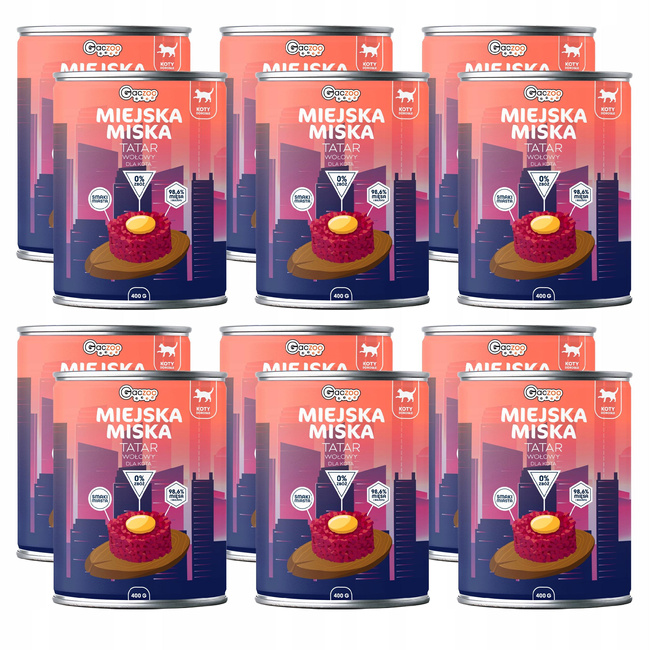 Gaczoo Miejska Miska bezzbożowa karma mokra dla kota Tatar Wołowy 12 x 400g
