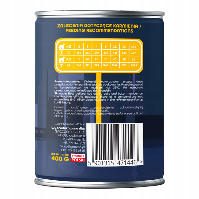 Gaczoo Miejska Miska bezzbożowa karma mokra dla psa Stek Wołowy 12 x 400g