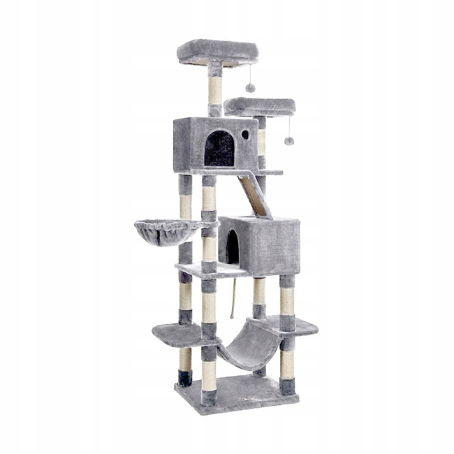 Drapak dla kota Gaczoo wysoki wieża legowisko jasny szary 60 x 50 x 206 cm