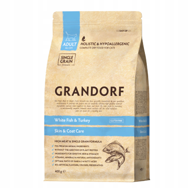 GRANDORF SKIN & CARE Adult Karma sucha dla kota Białoryby 400g