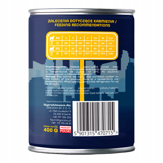 Gaczoo Miejska Miska bezzbożowa karma mokra dla psa Kebab Jagnięcy 6 x 400g