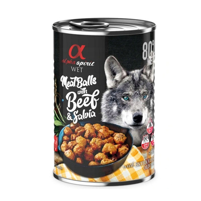 ALPHA SPIRIT Karma mokra dla psa Klopsiki Wołowina 400g Bezzbożowa