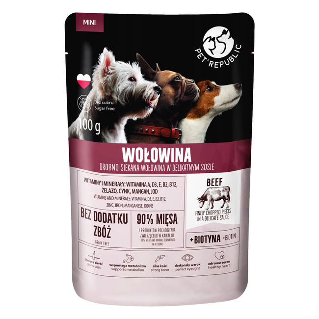 PET REPUBLIC Mini Fileciki karma mokra dla psa Wołowina 100g Bezzbożowa