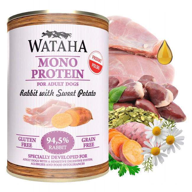 WATAHA Mono Protein Adult karma mokra dla psa Królik z Batatami 400g 