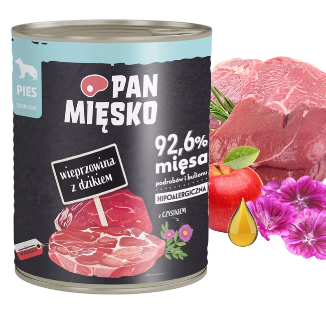 PAN MIĘSKO Karma mokra dla psa Wieprzowina dzik 800g Bezzbożowa