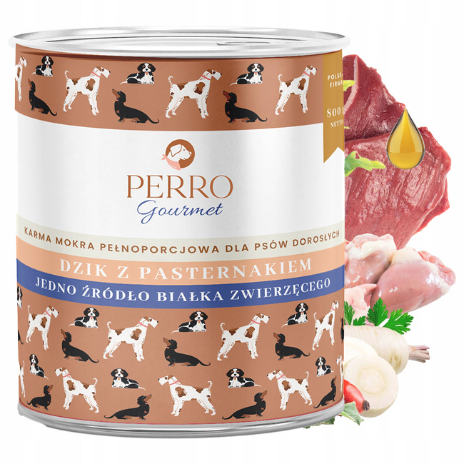 Perro Gourmet Monobiałkowa Karma Mokra dla psa Dzik z Pasternakiem 800g