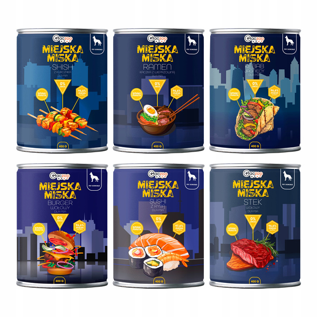 Gaczoo Miejska Miska bezzbożowa karma mokra dla psa Mix smaków 6 x 400g