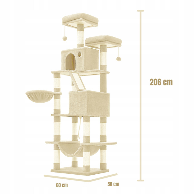 Drapak dla kota Gaczoo wysoki wieża legowisko beżowy 60 x 50 x 206 cm