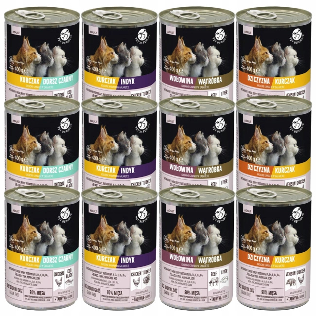 PET REPUBLIC Karma mokra kawałki w galaretce dla kota mix smaków 12 x 400g