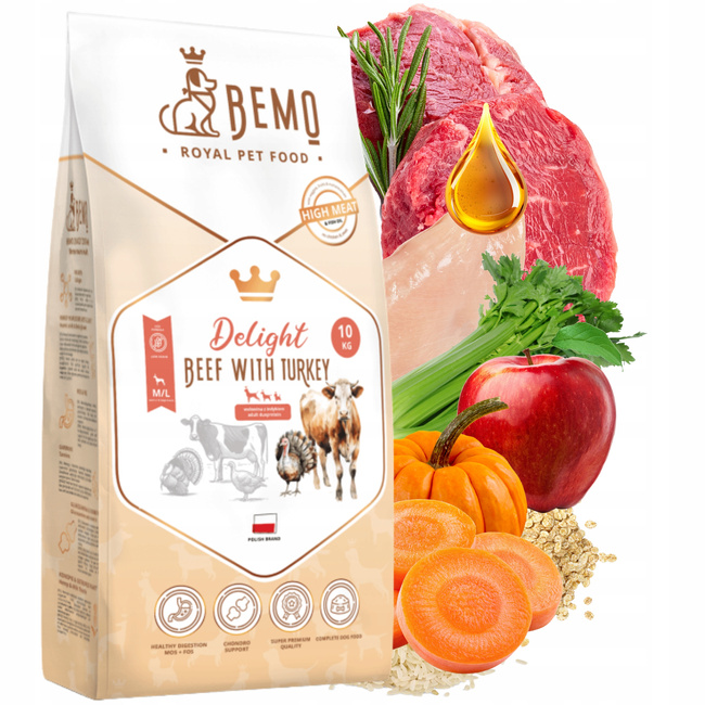 BEMO DELIGHT Karma sucha dla psa Wołowina Indyk małe średnie rasy M/L 10 kg