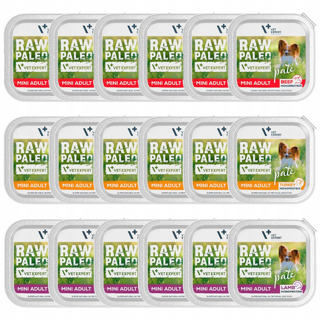 RAW PALEO PATE Mini Adult Mix Smaków karma dla psa mokra 18 x 150g bez zbóż