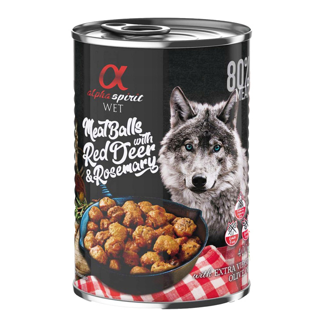 ALPHA SPIRIT Karma mokra dla psa Klopsiki Jeleń 400g Bezzbożowa