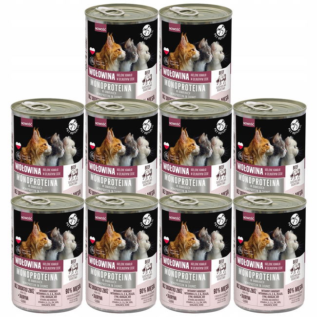 PET REPUBLIC Mono Wołowina karma dla kota mokra 10 x 400g monobiałkowa