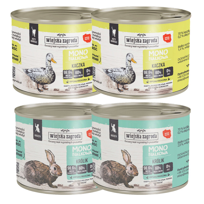 WIEJSKA ZAGRODA MONO Karma mokra dla kociąt MIX Smaku 4x200g