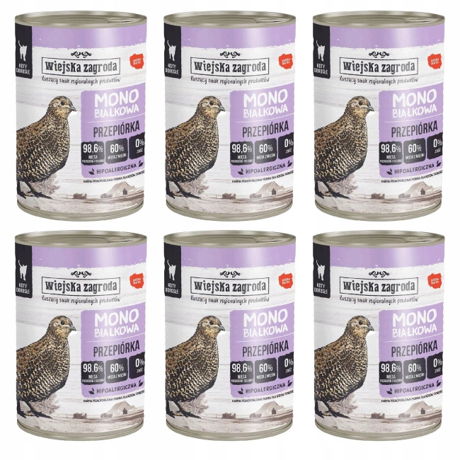 WIEJSKA ZAGRODA MONO Mokra karma dla kota Przepiórka 6 x 400g bezzbożowa