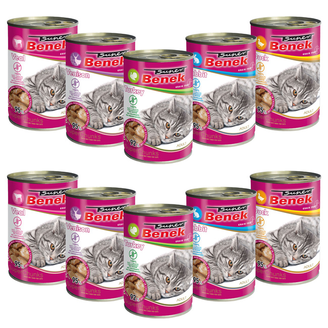 BENEK Chunks Karma mokra dla kota mix smaków 10 x 415g Bezzbożowa