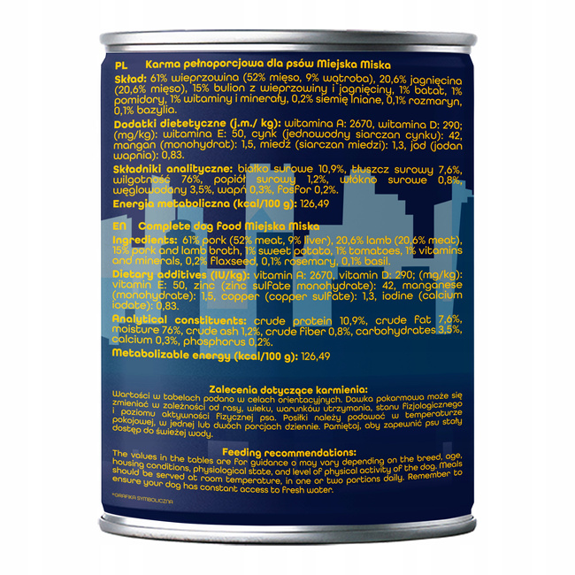 Gaczoo Miejska Miska bezzbożowa karma mokra dla psa Kebab Jagnięcy 6 x 400g