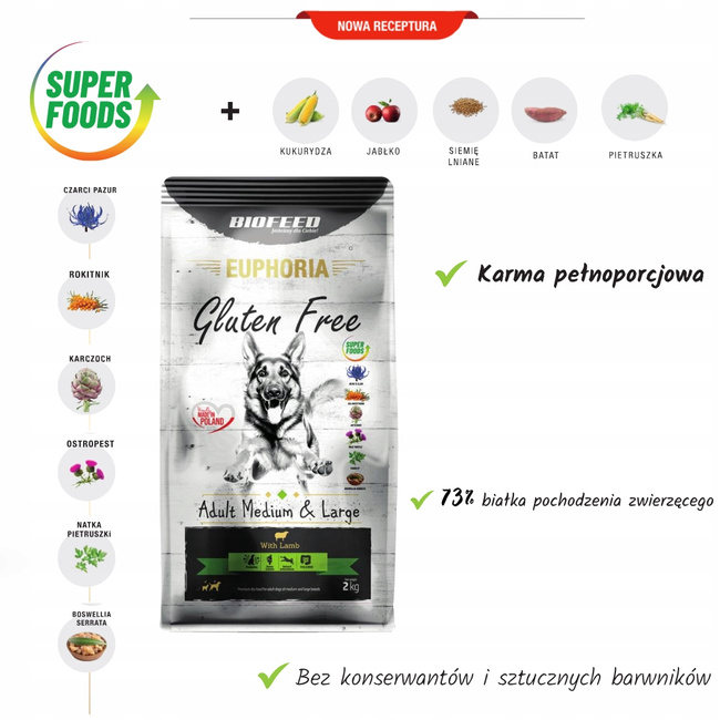 BIOFEED Euphoria karma sucha dla psa Jagnięcina 12 kg bezglutenowa