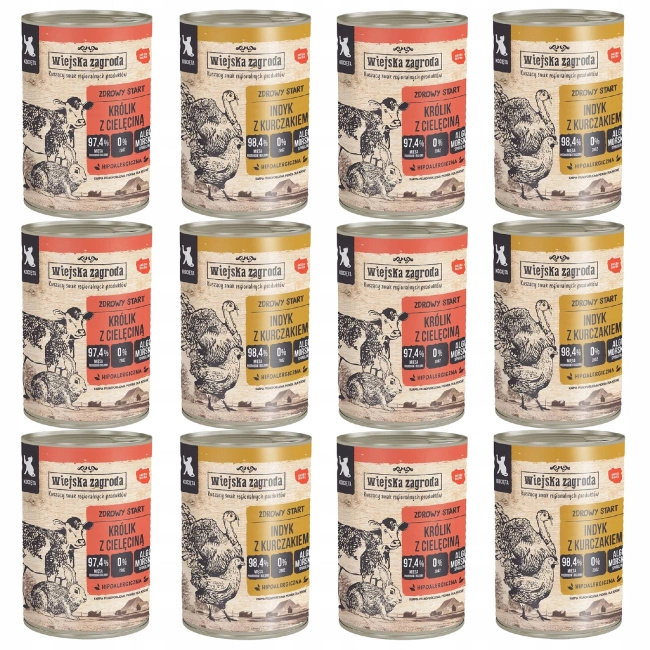 WIEJSKA ZAGRODA Karma mokra dla Kociąt Mix smaków 12 x 400g bezzbożowa