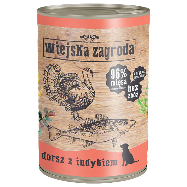 WIEJSKA ZAGRODA Karma mokra dla psa Dorsz z Indykiem zestaw
