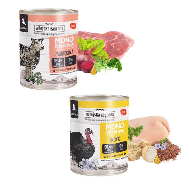 WIEJSKA ZAGRODA Karma mokra dla szczeniąt MONO 2x800g