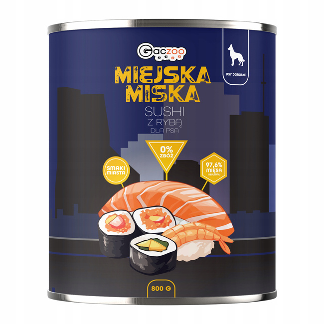 Gaczoo Miejska Miska bezzbożowa karma mokra dla psa Sushi z Rybą 12 x 800g