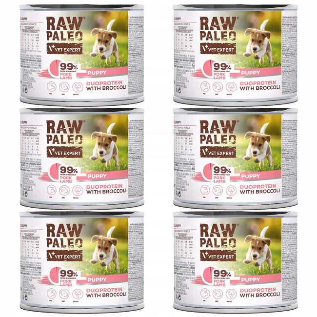 RAW PALEO PUPPY Duoprotein Wieprzowina Jagnięcina karma psa mokra 6 x 200g