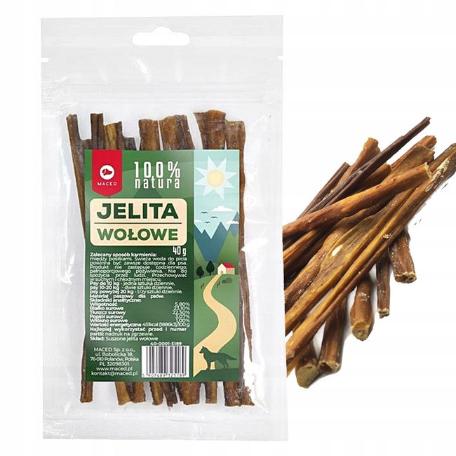 MACED Zestaw przysmaków dla psa Jelita Wołowe 40g + Płuca Wołowe 80g